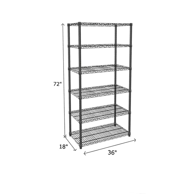 black wire shelving unit six shelves measuring 72 x 18 x 36