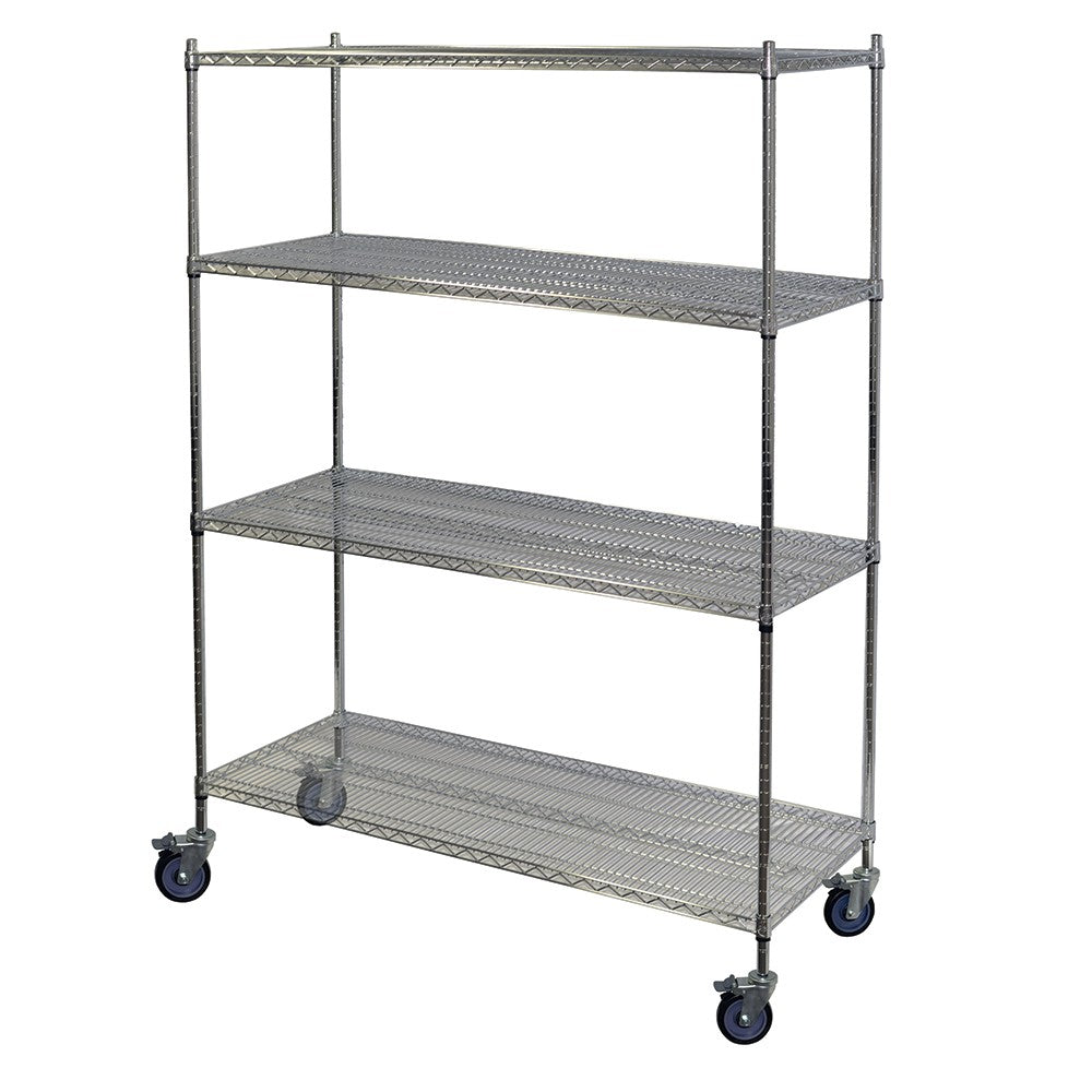 Rubbermaid FG9G8000CHRM Chrome Four Shelf Mobile Rack - 18 x 50 x 67