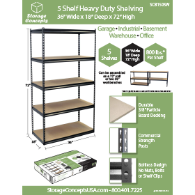 Storage Concepts 36"W x 18"D x 72"H - 5 shelf unit