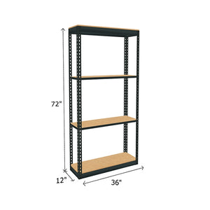 space saver boltless shelving unit with particle board decking