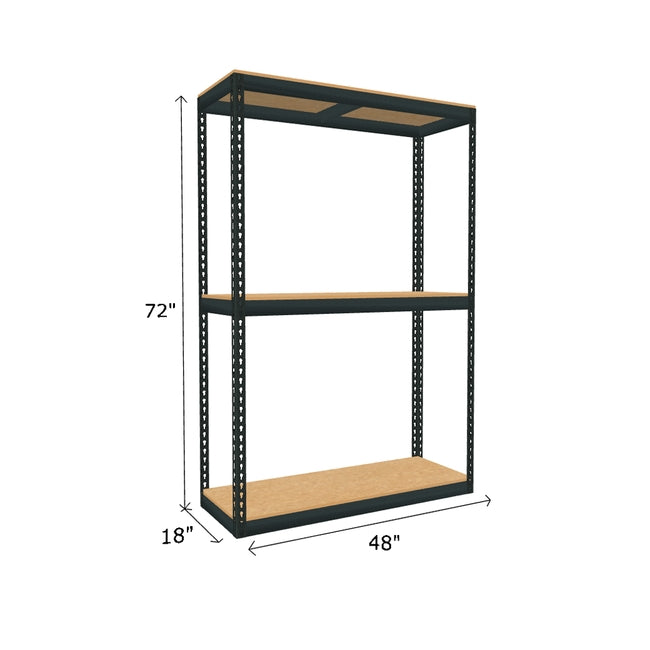 boltless shelving with 3 particle board shelves