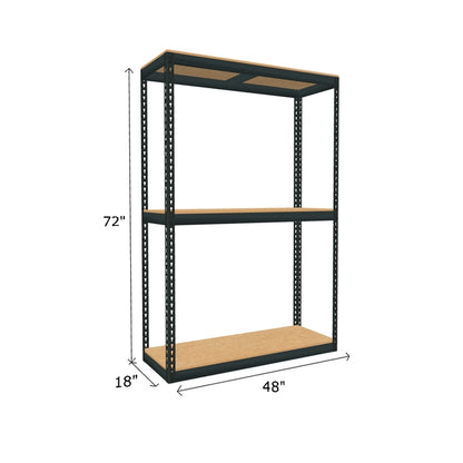 boltless shelving with 3 particle board shelves