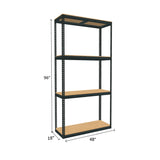 boltless shelving with 4 particle board shelves measuring 96 by 18 by 48