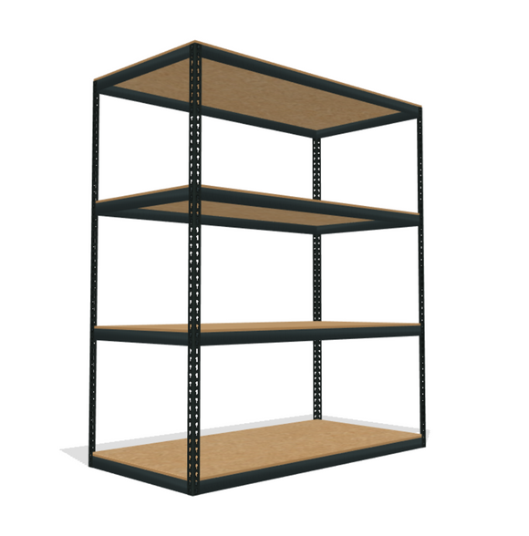 boltless shelving with 4 particle board shelves