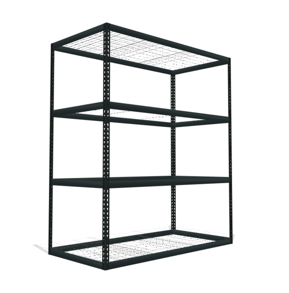 wide boltless shelving unit with mesh decking 