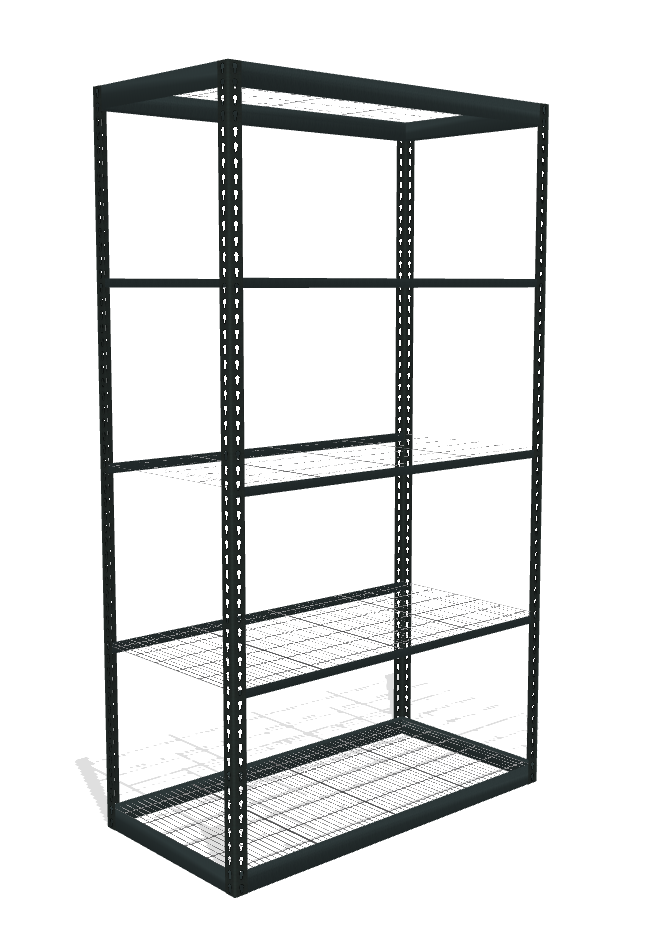 boltless shelving with mesh decking against a white background