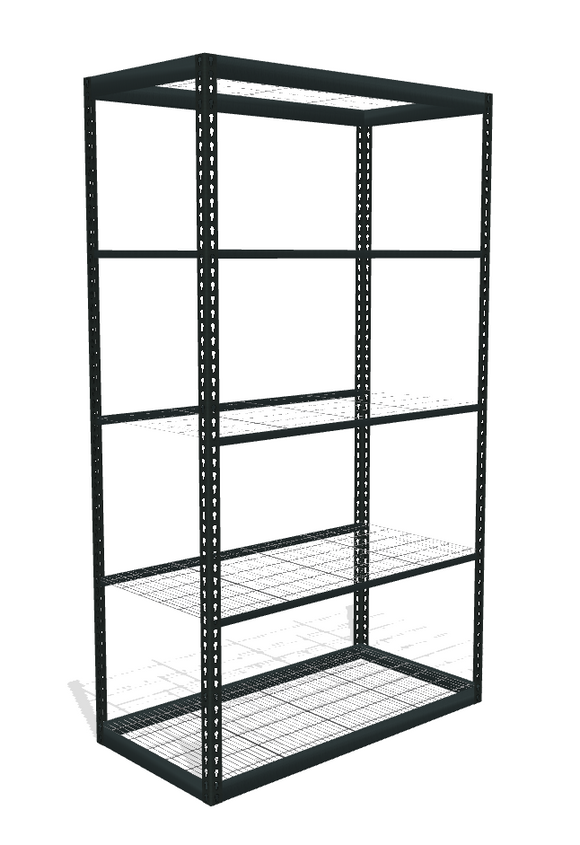 boltless shelving with mesh decking against a white background