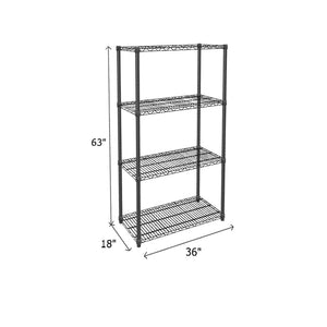 stationary black wire shelving with four shelves