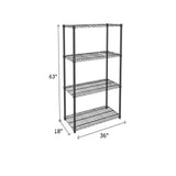 black wire shelving unit with measurements of 63 x 18 x 36