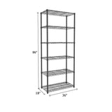 tall black wire shelving unit 6 shelves measuring 86 x 18 x 36