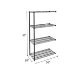 end unit of black wire shelving measuring 63 by 18 by 36