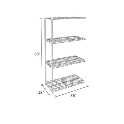 end unit of chrome wire shelving measuring 63 by 18 by 36