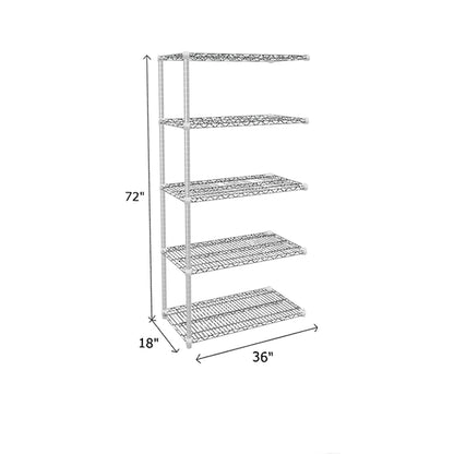 end unit of chrome wire shelving measuring 72 by 18 by 36 with five shelves
