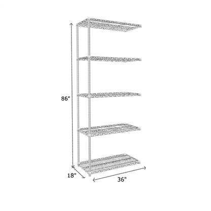 add on unit chrome wire shelving measuring 86 x 18 x 36 with five shelves