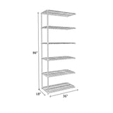 add on unit chrome wire shelving measuring 86 x 18 x 36 with six shelves
