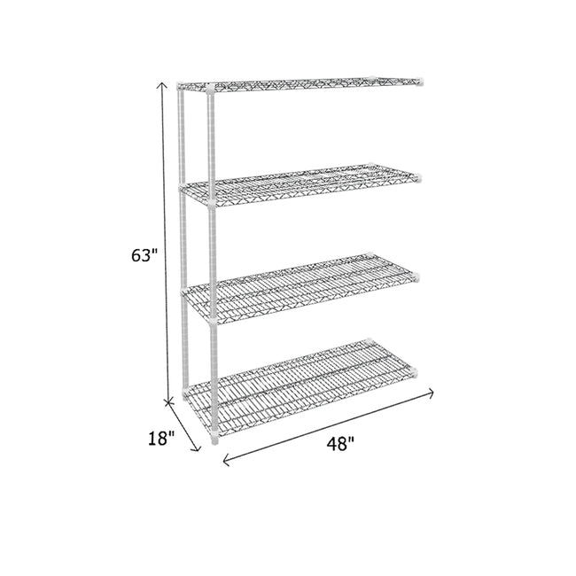 add on unit chrome wire shelving measuring 63 x 18 x 48 with four shelves