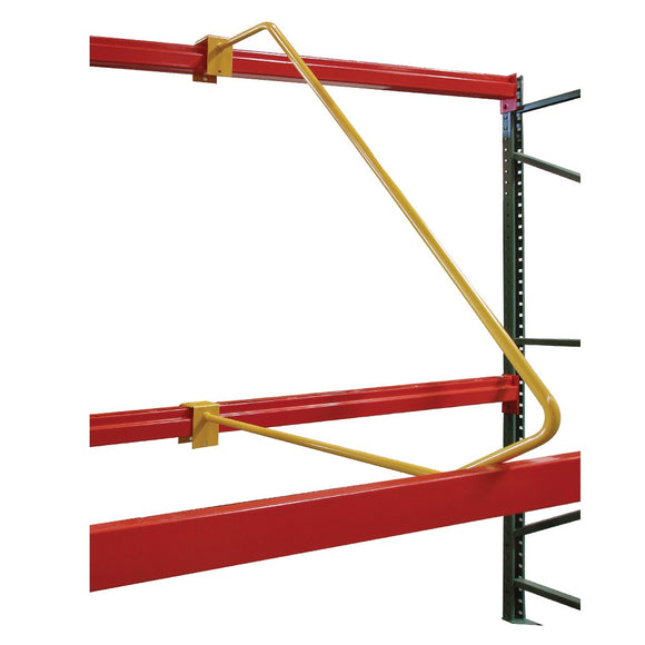 yellow metal curved metal piece to divide bays on pallet racks