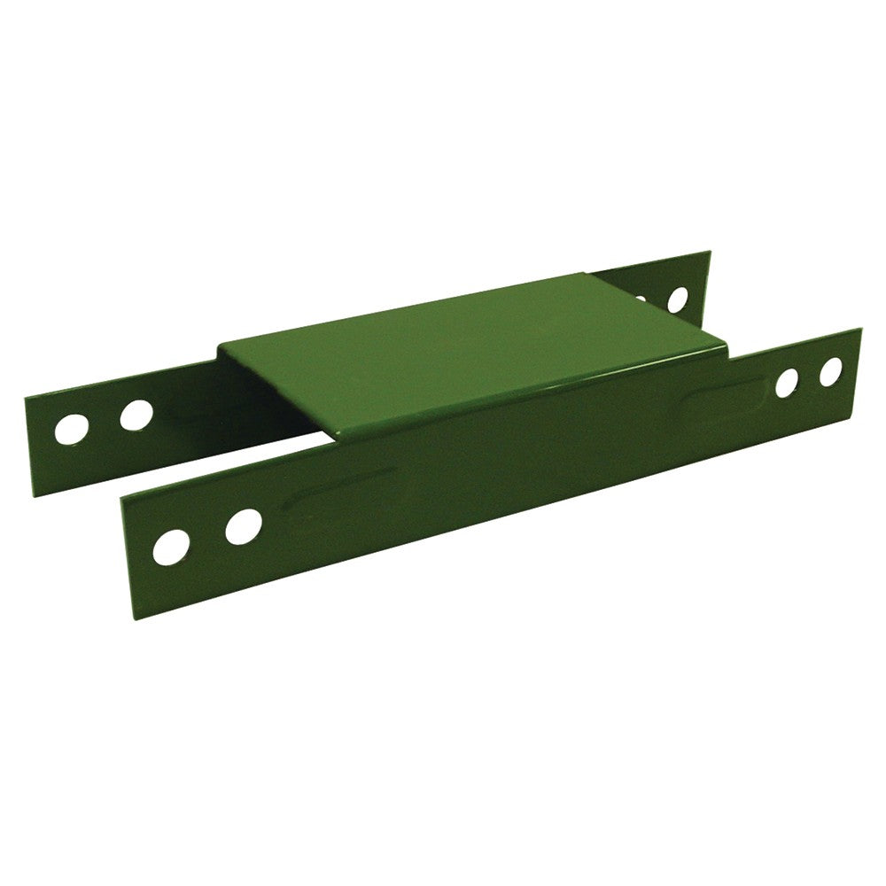 green metal H-shaped piece with eight holes